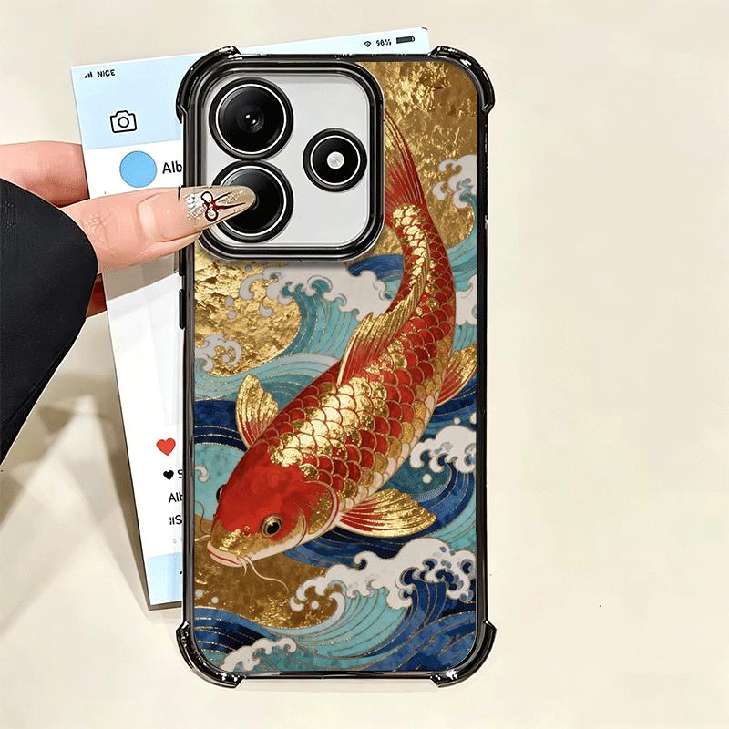 Goldener Karpfen Glücklicher Koi Beschichtung Handyhülle Für Xiaomi Poco X5 X6 X7 X8 Pro Max F8 Ultra F7 M8 M7 M5S Redmi 15C 15 14C 13C 13 X3 12