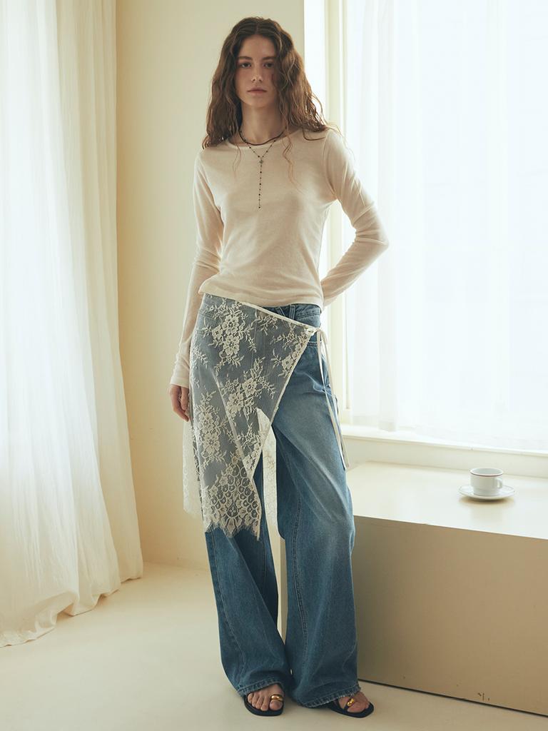 Oal Scallop Lace Wrap Skirt_Ivory