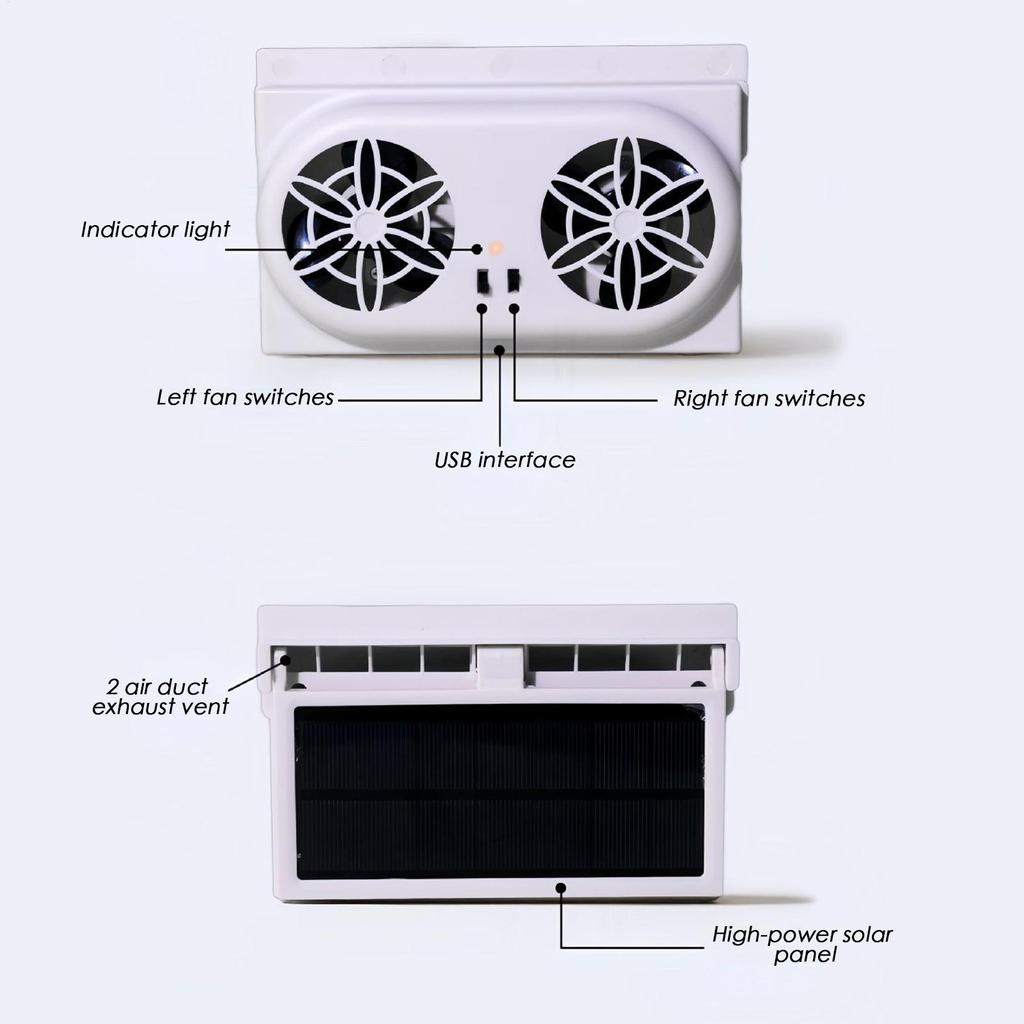 Portable Solar Car Cooler Fan USB Rechargeable Automobile Air Vent Ventilator Cooling Fans Outer Solar Panel Auto Electronics