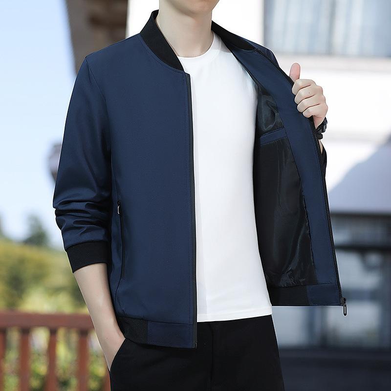 Men's Jacket, Baseball Collar, Spring and Autumn Solid Color, Versatile Casual Korean Style Loose Top Jacket