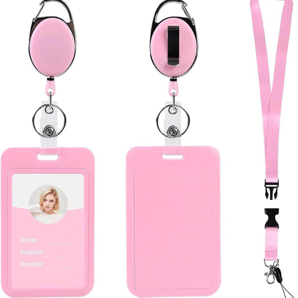 1Pc Sliding ID Badge Holder Solid Color Plastic Card Case Protector Pouch with Clear Window for School Id Credit Cards Key Cards