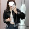 Women's Trendy Faux Two-Piece PU Leather Motorcycle Jacket - Short, Stylish Spring/Autumn Outerwear