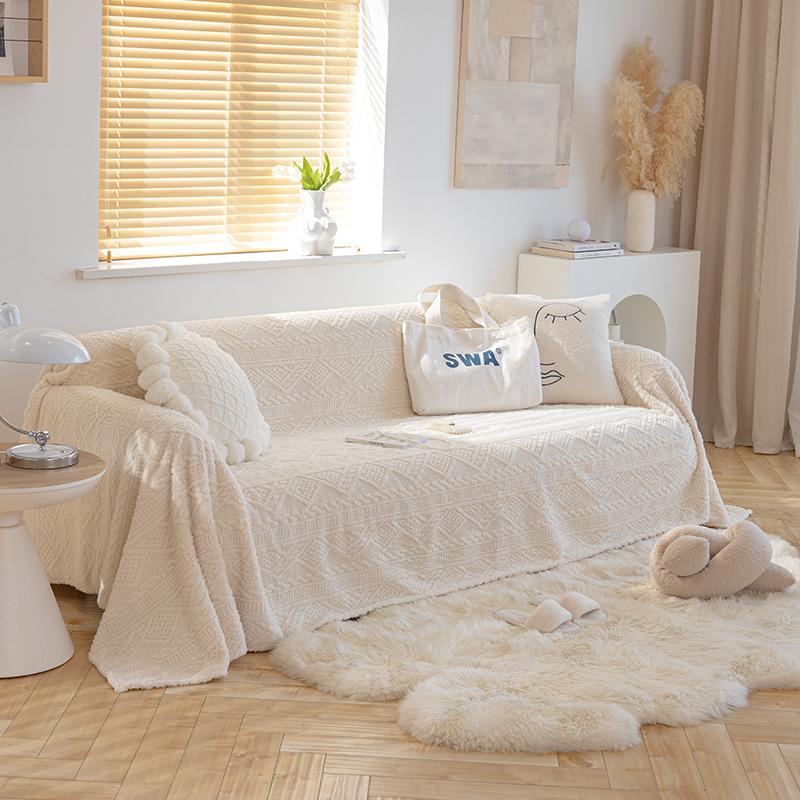 Warm yarn Sofa Towel Thicken Velvet Casual Sectional Sofa Cover Comfortable Sofa Blanket for Pets Anti-slip Protection Solid