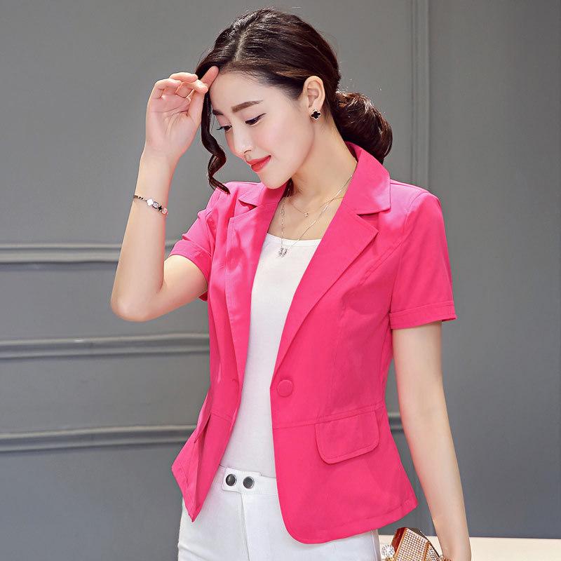 Summer Small Suit Thin Female Jacket Short Slim Candy Color Short Sleeve Suit Women Solid Color Tops