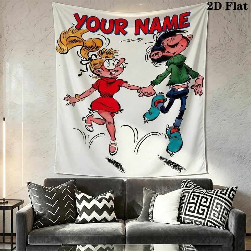 Custom Name Gaston Lagaffe Wall Tapestry Aesthetic Wall Hanging Printed Fabric Blanket Decorative Tapestries for Bedroom Living Room Home Decor