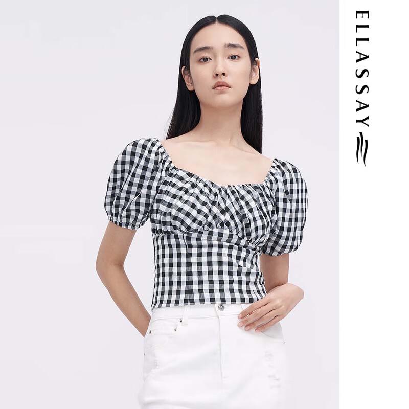 ELLASSAY Women s Black Plaid Commuter Shirt L