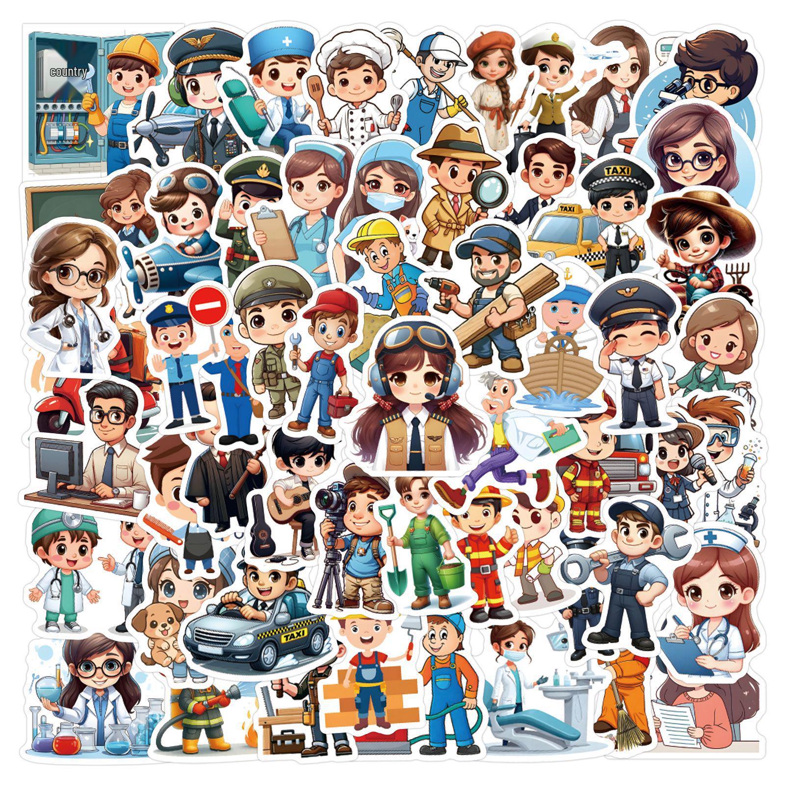 60-Piece Waterproof Career & Work-Themed Sticker Set for Guitar, Notebook, Luggage