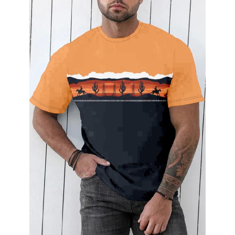 Vintage Grafikdruck Kurzarm T-Shirts Herren Frühling Sommer Lässig Kurzarm Rundhals T-Shirts Herren Mode Lockerer Pullover Top