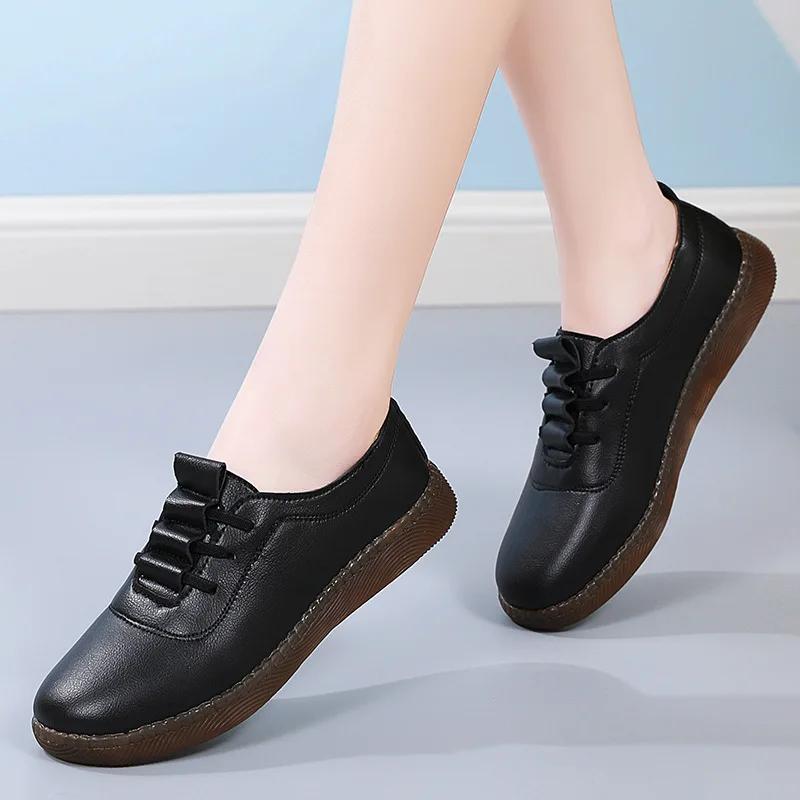 Fashion Women Flats Shoes Soft Loafers Autumn New Design Walking Casual Shoes Women Trend Lace Up Running Shoes Women Sneakers