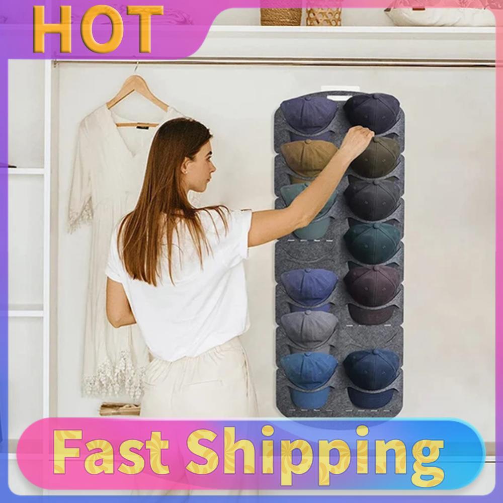 Felt Hanging Hat Organizer Baseball Hat Rack 7/14 Pockets Hat Display Rack Multifunction Large Capacity for All Types of Hats