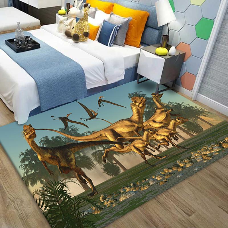 Painting Dinosaur Rug Kids Bedroom Rug Non-slip Baby Crawling Play Rug Boy Room Decoration