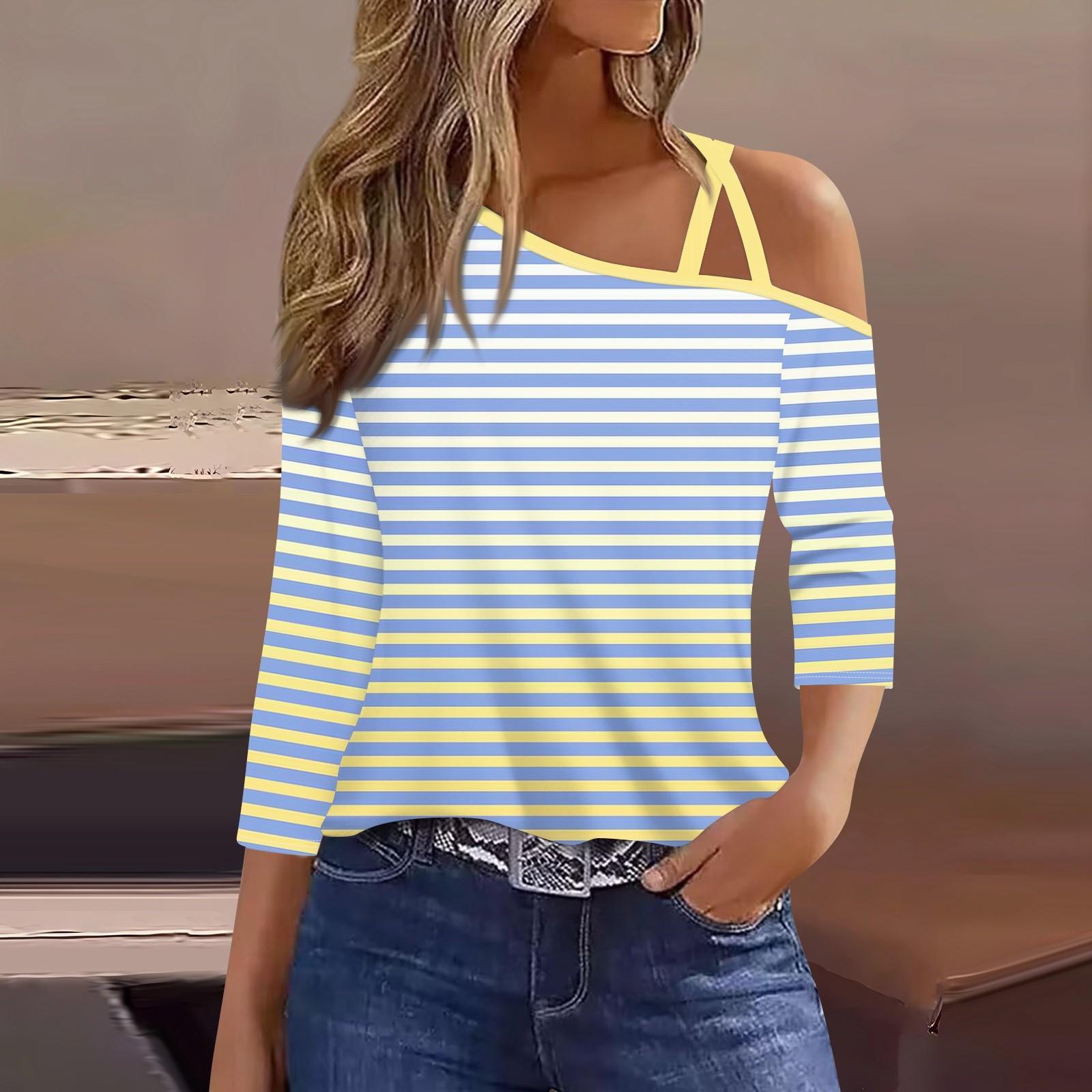 

Женская футболка Футболка с принтом Рукав 3/4 Повседневные Выходные Мода Классический с открытыми плечами Обычный Топ XL жёлтый