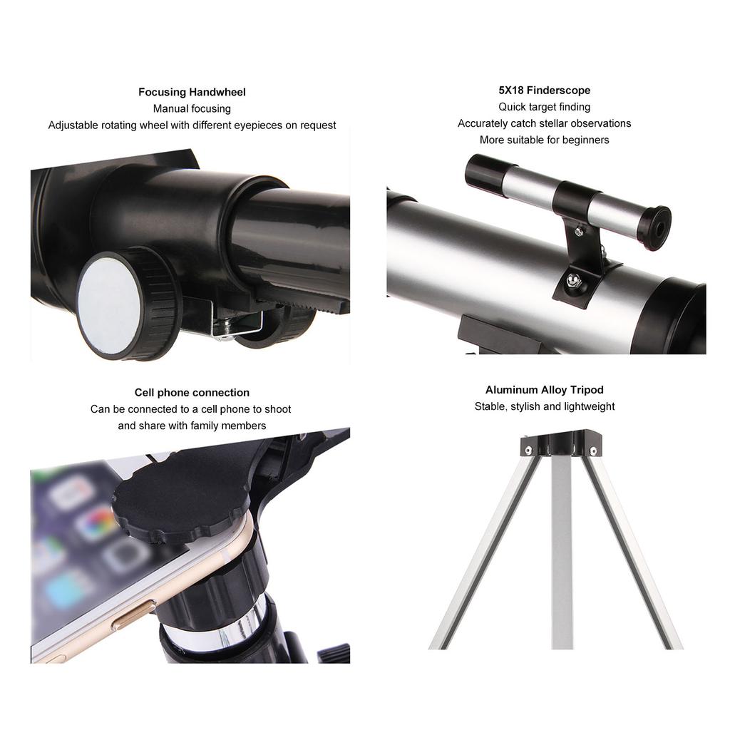 Refractor Telescope HD 90x Compact Astronomical Telescope with Finderscope 2 Eyepieces for Travel Bird Watching