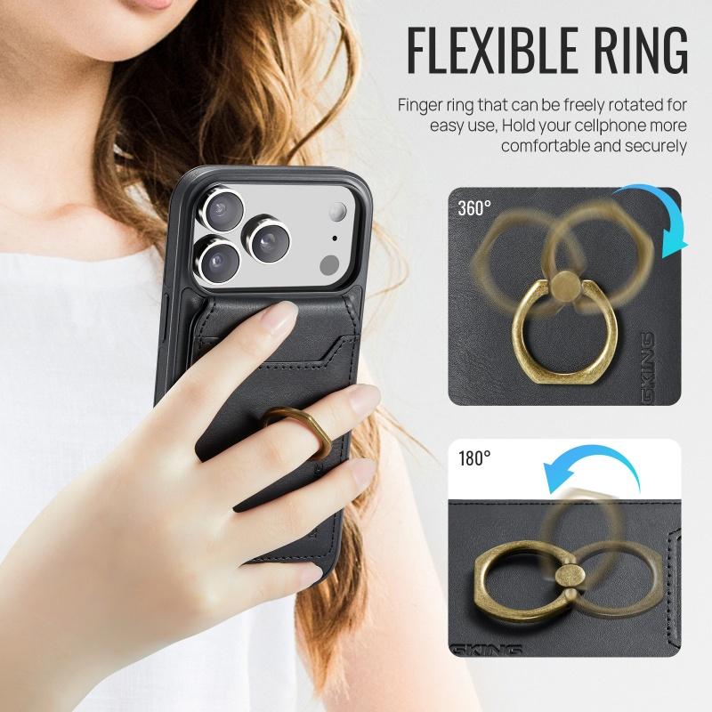 Ring Magnetic Leather Flip Wallet Card Holder Phone Case For iPhone 18 Pro Max 17 Air 17E 16E 16 Plus 15 14 13 12 Purse Cover