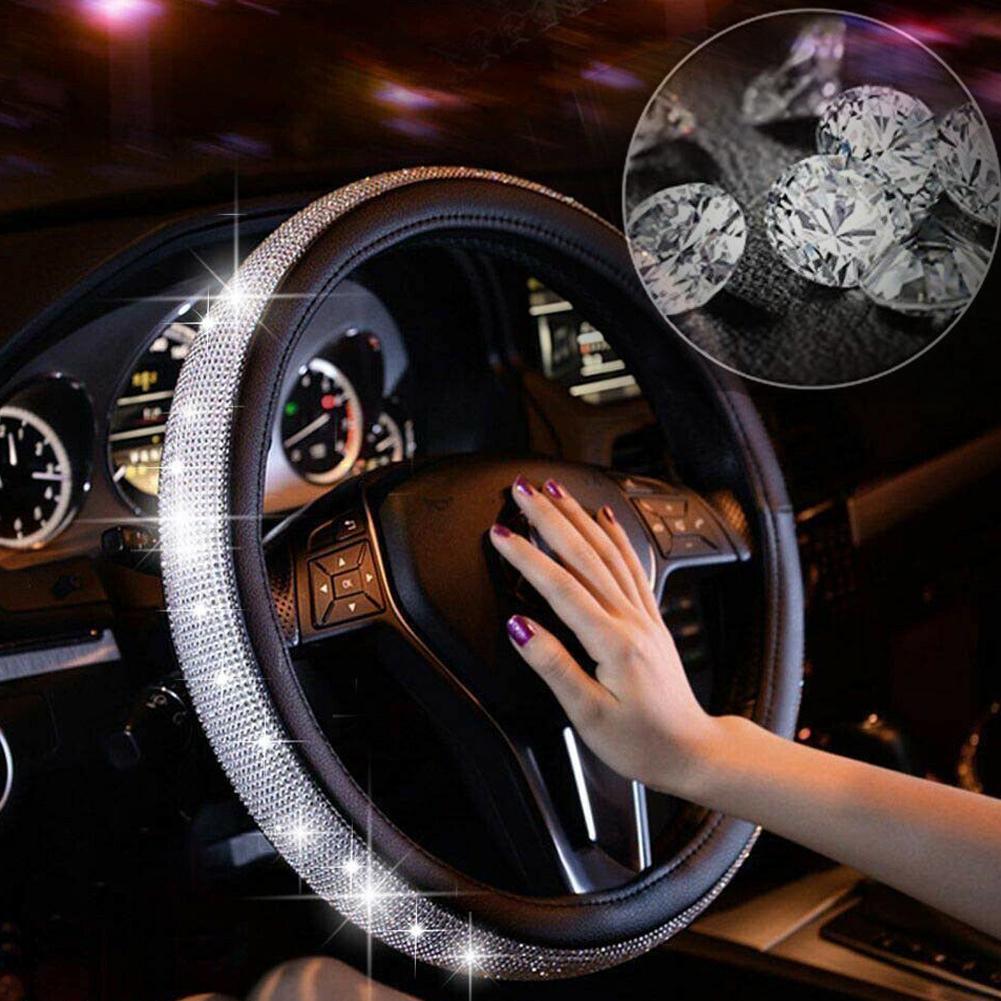 

Автомобиль Рулевое колесо Кристалл Искренный Алмазная обложка PU Кожа Skidproof Bling Nonslip крышка