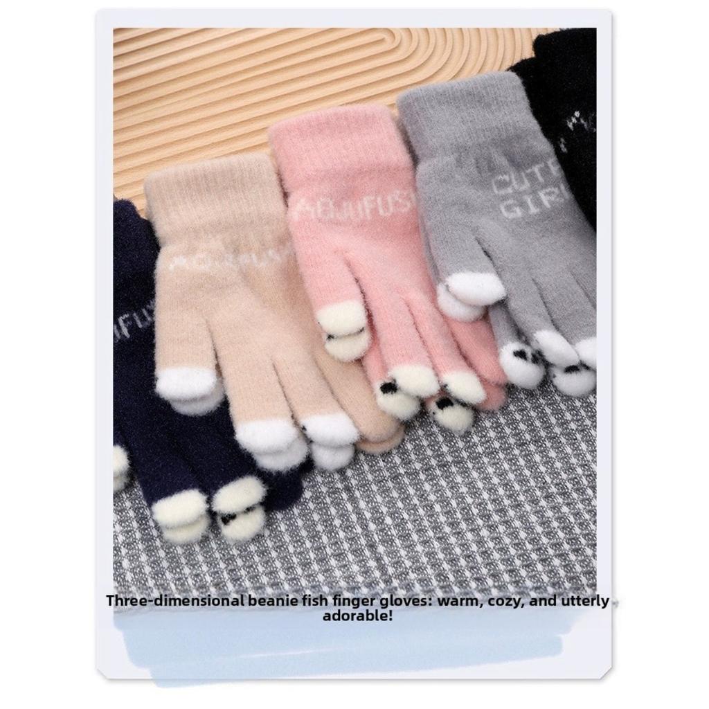 Touchscreen Women's Gloves Cute Knitted Writing Play Phone Warm Autumn/Winter Cartoon Student Versatile
