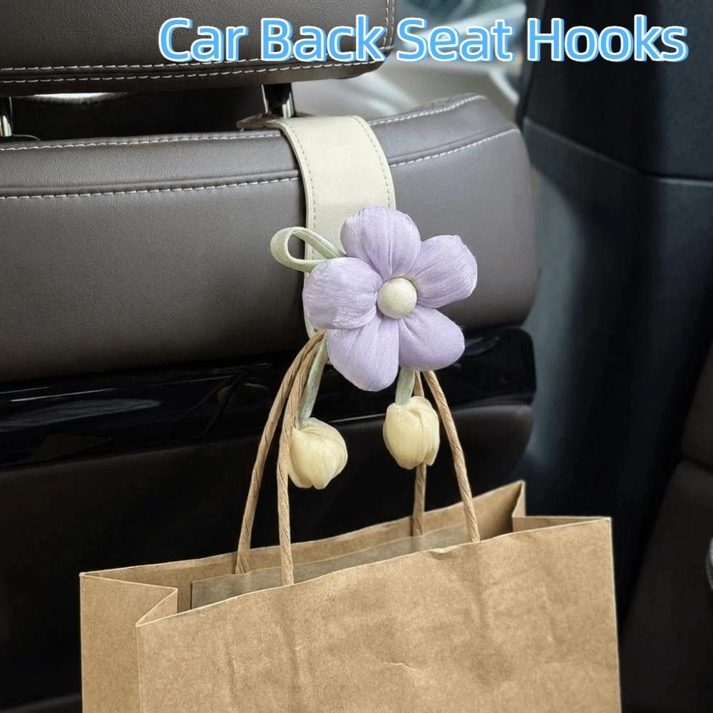 Space Saver Tulip Flower Car Hooks Leather Car Hanging Hook Multipurpose Car Back Seat Hooks SUV