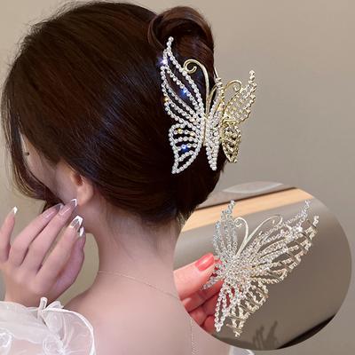 Exquisite Strass-Schmetterlings-Haarklammern für Frauen, elegante Perlen-Haarkrabben-Haarspange, Kopfbedeckung, Damen-Haarspange, Pferdeschwanz-Clip