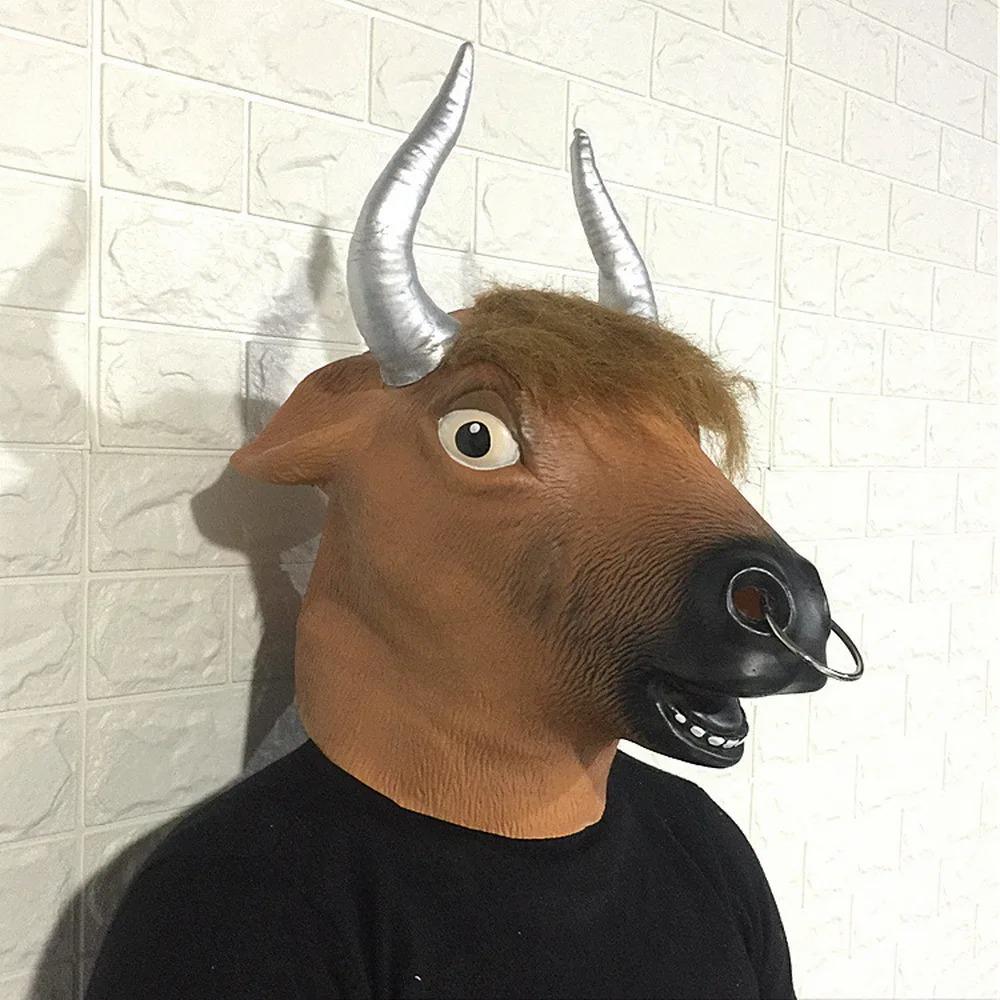 

Iron ring bull head cover, latex bull mask Adult size коричневый