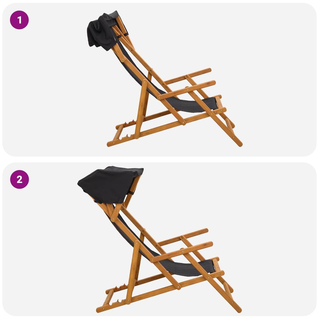 Lounge Chair 2 Pcs 3 Position Solid Eucalyptus Wood Black