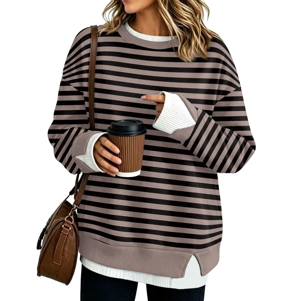 Damen Locker geschnittenes Langarm-Sweatshirt mit Streifen und Look