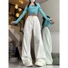 Spring Summer High Waist Wide Leg Jeans Women White Loose Wrinkle Design Fashion Drape Slimming Pants