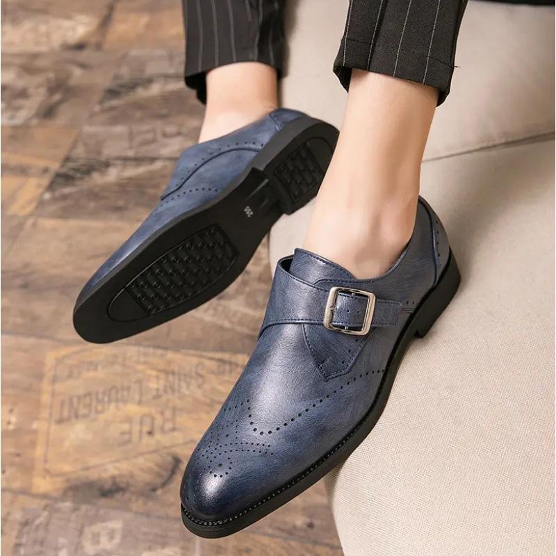 

Men s business leather shoes 46 flower British 47 casual shoes 48 spring and autumn Korean version amaleather shoes 48 синій
