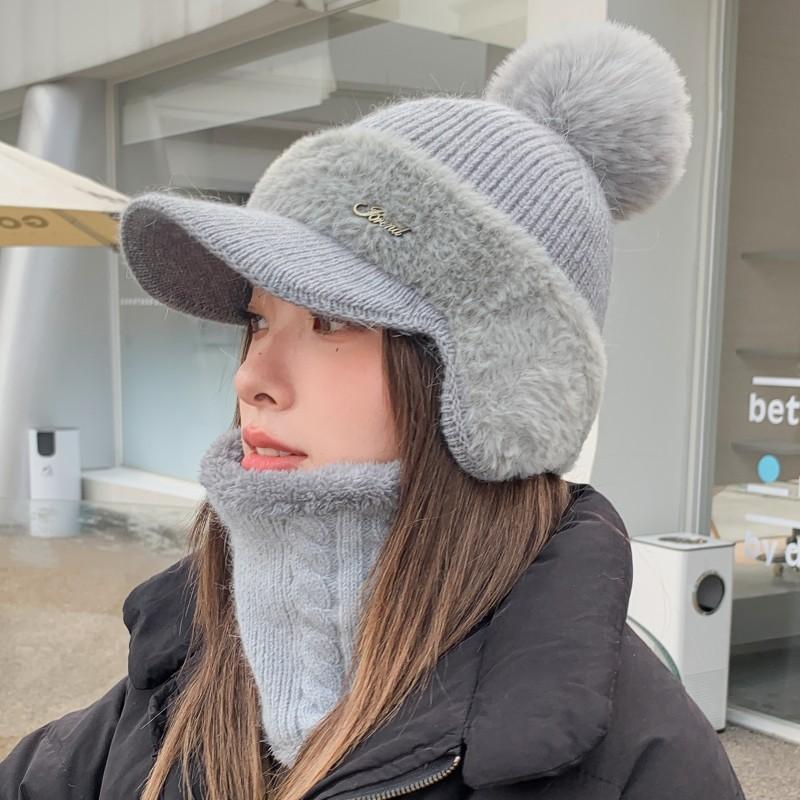Wool Cap Women's Winter Thickened Warm Face Small Plush Ear Protection Cold Riding Electric Car Baseball Cotton Hat