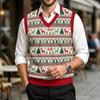 Men's V-Neck Sleeveless Knit Vest Casual Wool with Christmas Print for Commuting