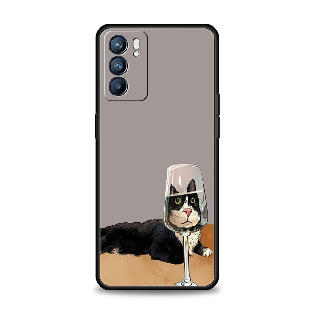 Lovely Cat Playing Fun Phone Case For Oppo A54 A53 A52 A15 A95 A16 A78 A79 A80 A98 4G Find X5 X6 Reno10 12 13 F Pro 5G Cover