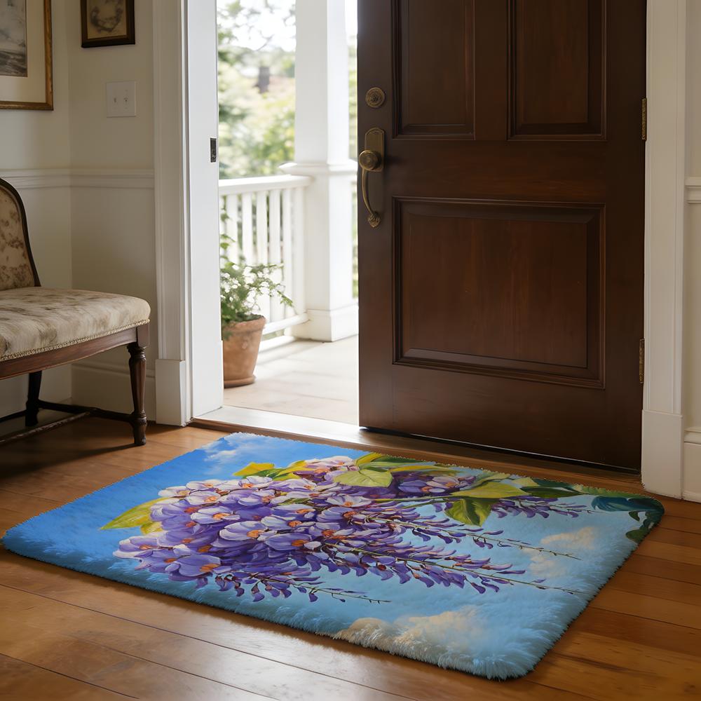 Bloom In Blue Morning Glory Bluebell Floor Mat Soft Flannel Absorbent Mat Non-Slip Rug Home Bedroom Bathroom