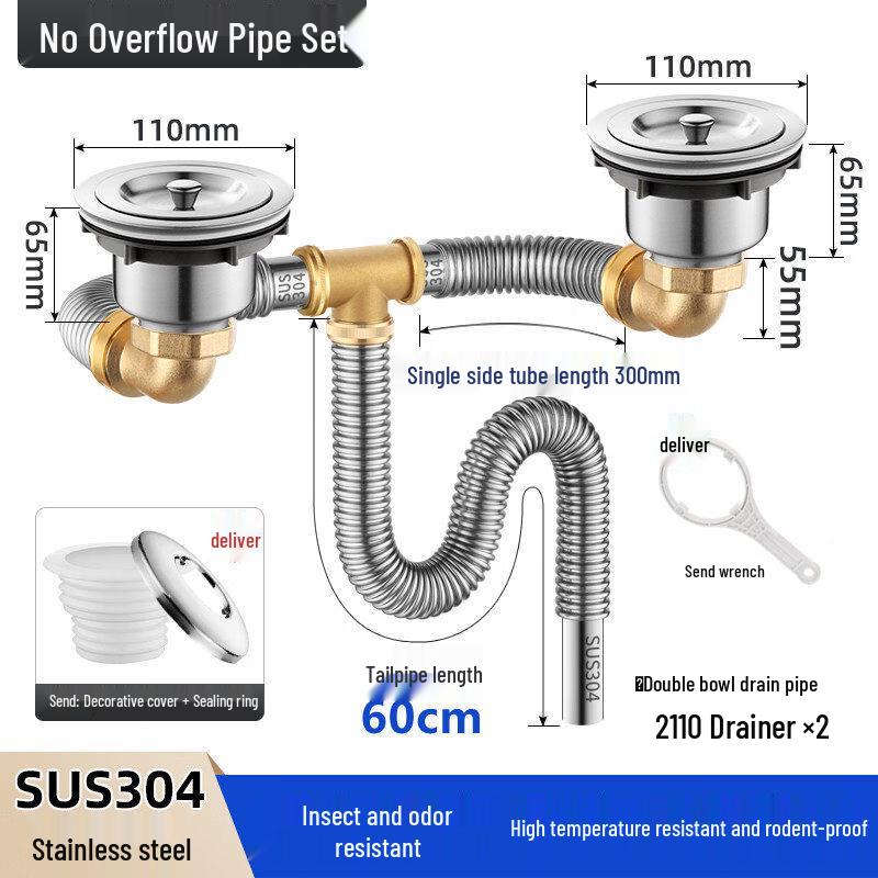 TLXT Kitchen Double Sink Drain Pipe Set