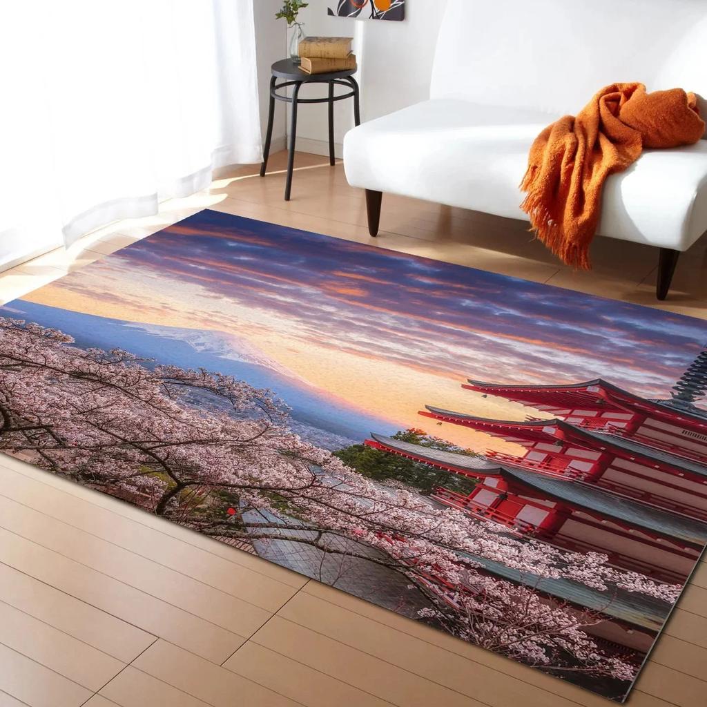 Pink Cherry Blossom Rug Romantic Floral Spring Carpet Non Slip Floor Mat for Girl's Bedroom, Bedside Living Room