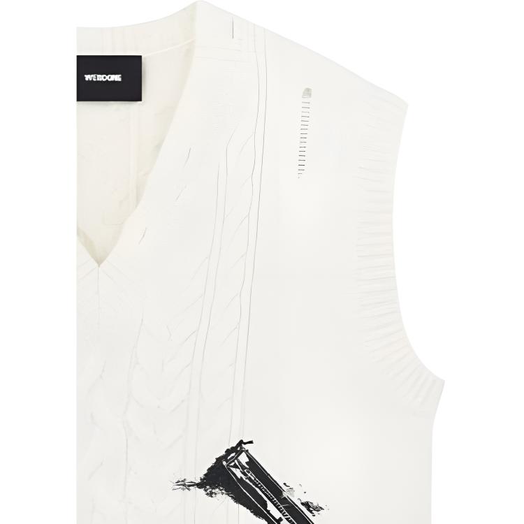 We11done Ss23 Pattern Print V-Neck Knitted Vest Unisex vests Ivory WD-KV1-23-617-U-IV