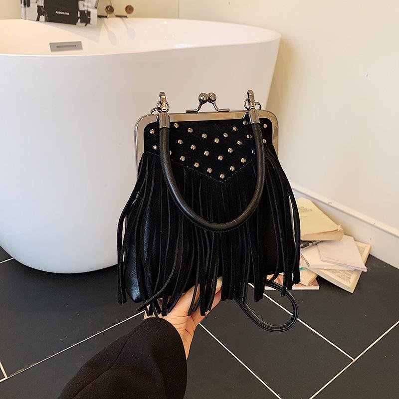 Fashionable Tassel Bag, Retro Heavy Industry Rivet Design Handbag, Single-shoulder Crossbody Bag