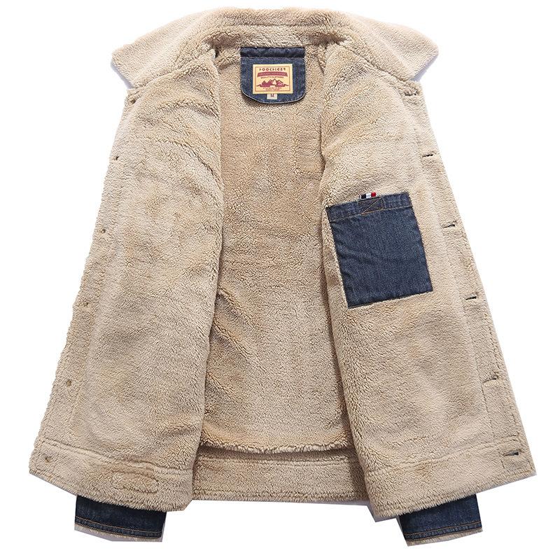 Denim Cotton Clothes Men's Velvet Korean Version Fashion Casual Lapel Warm Cotton Clothes Men