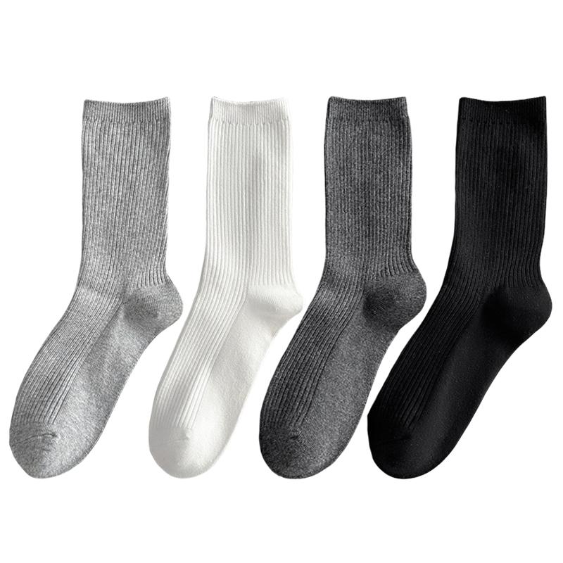 

4 пары женских носков Новые простые однотонные модные весенне-летние полосатые носки для девочек Дышащие мягкие классические носки Повседневные One Size