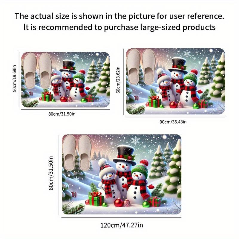 Winter Snowman Flannel Door Mat Carpet, 3 Snowman Print Absorbent Non-Slip for Kitchen Living Room Bedroom Bathroom Decor