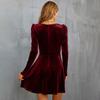 Dámské sametové minišaty Ležérní výstřih do V Dlouhý rukáv A-line Rozšířené šaty Koktejlové párty Formální šaty pro svatebního hosta