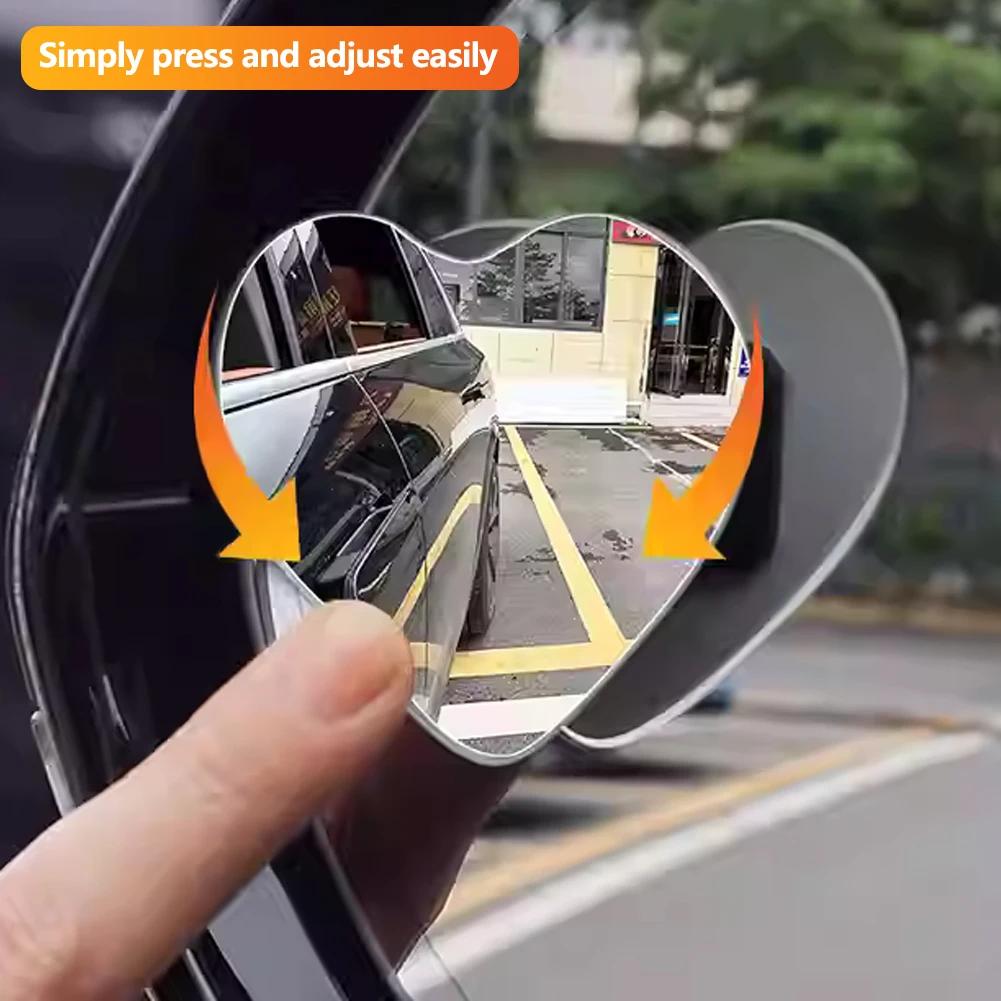 2Pcs Heart Shape Frameless Car Rearview Mirror Set Adjustable Wide Angle Blind Spot HD Safety Glass Reverse Assistance Mirror