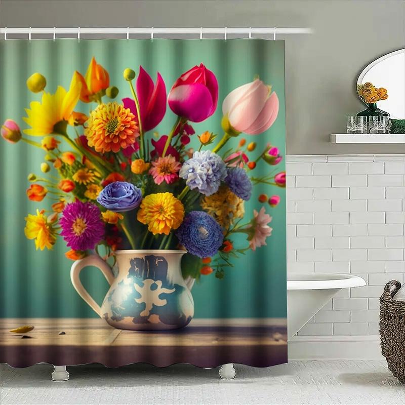 Bright and Colorful Romantic Bouquet Art Shower Curtain - Waterproof Design for Stylish, Unique & Cozy Bathroom Decor