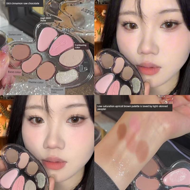 Veecci/Seven-Color Eyeshadow Palette for Light Makeup, Pearlescent Highlighter, Blush, and Contouring - Multi-Use Comprehensive Palette for Beginners