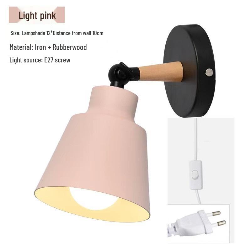 Nordische Massivholz-Wandleuchte - Schlafzimmer, Flur, Treppenlicht mit Steckschalter