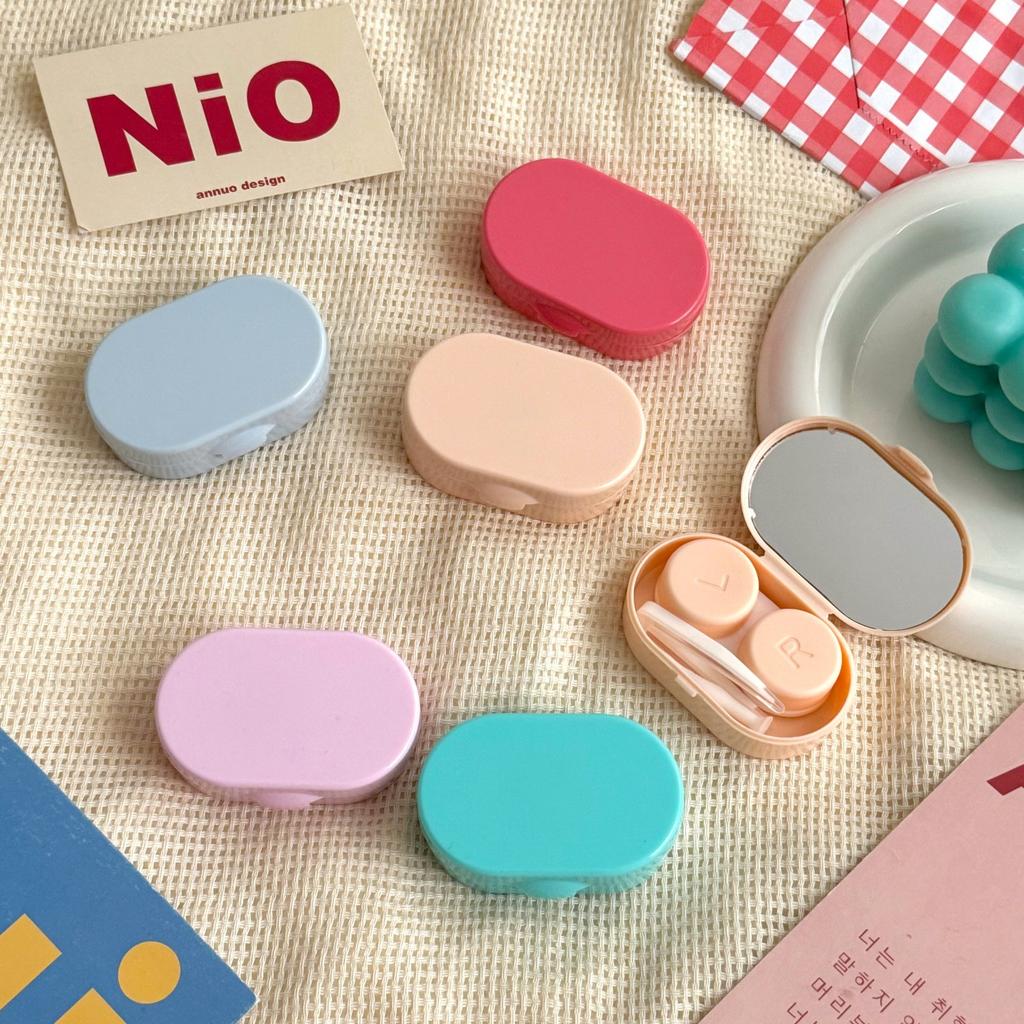 Ins Contact Lens Box Retro Color Companion Care Box Girls Contact Lens Case Portable Contact Lenses Case with Mirror