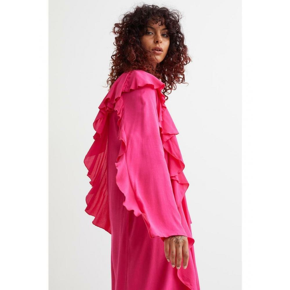 

Платье макси HM с воланами вишневого цвета 1021659001