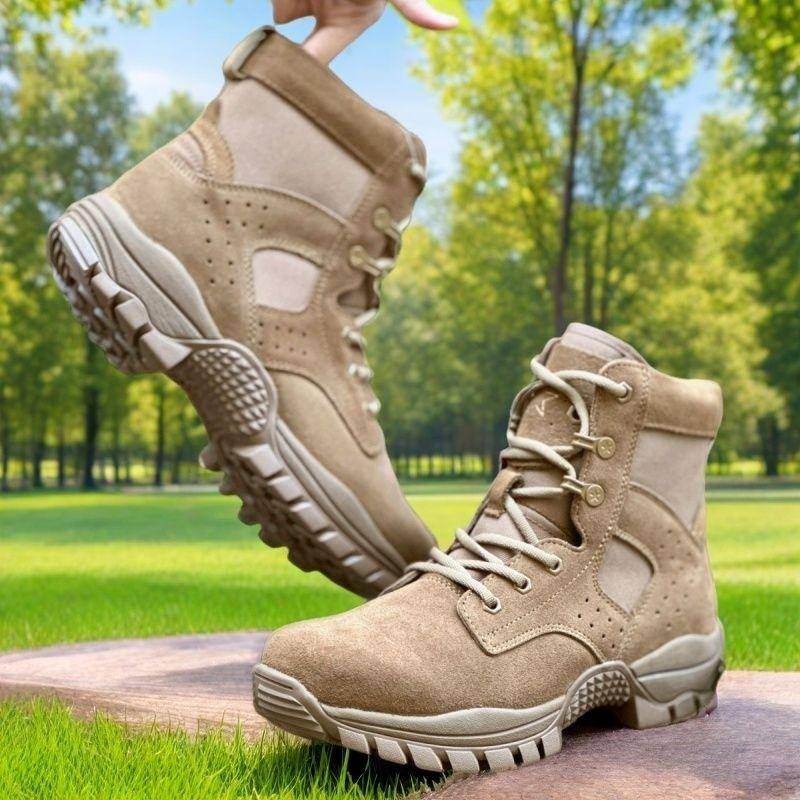 Outdoor new middle help new brown combat training boots ultra-light puncture waterproof training cowhide boots ultra-light desert boots