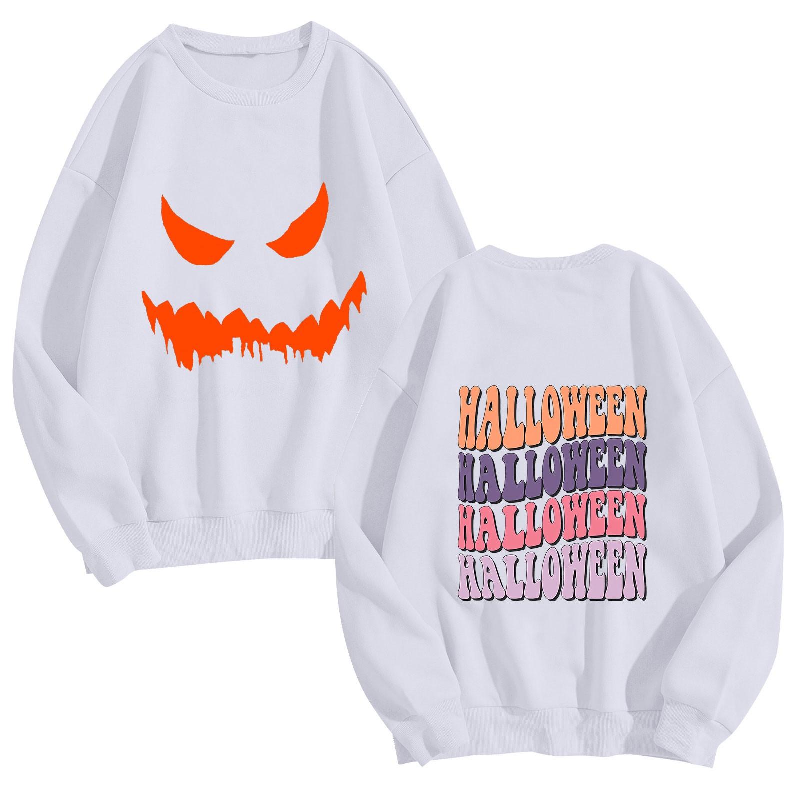 

Женская мода повседневный топ с длинным рукавом и принтом на Хэллоуин с круглым вырезом M белый