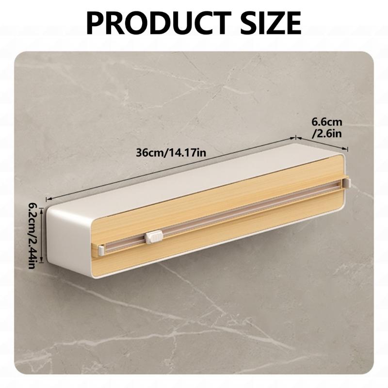 Combined ABS Kitchen Wrap Cutter and Paper Towel Holder with Concealed Sliding Blade and Magnetic Refrigerator Mount