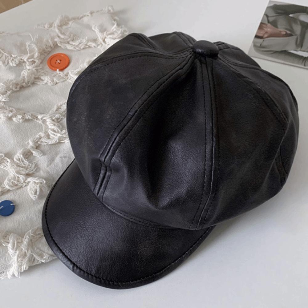 British Style Pu Leather Beret Autumn Winter Artist Cap Elegant Women's Beret  Streetwear
