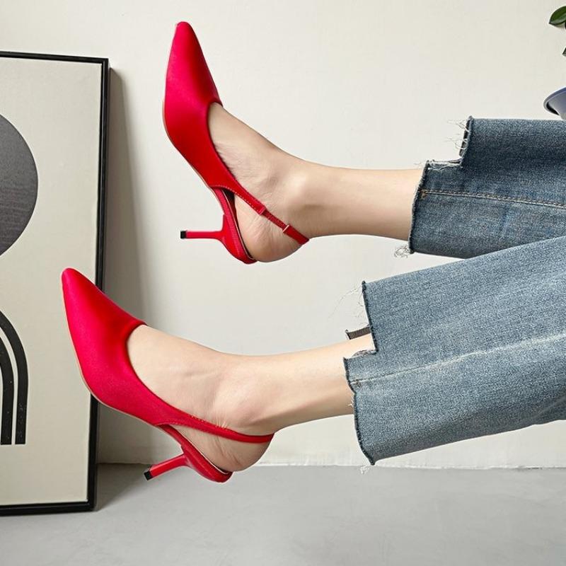Women's Shoes High-heeled Sandals Bag Head Empty Rear Strap New Shallow Pointed Single Shoes Stiletto High Heels Women